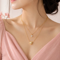 Layered Heart & Crystal Pendant Necklace - Anti Tarnish Gold Plated
