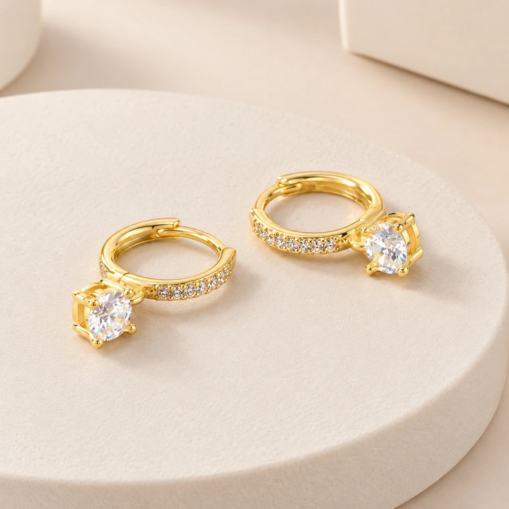 Solitaire Drop Hoop Earrings | Anti-Tarnish Gold Plated | Moncheri