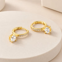 Solitaire Drop Hoop Earrings | Anti-Tarnish Gold Plated | Moncheri
