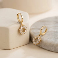 Korean Crystal Circle Drop Earrings | Anti-Tarnish Gold Plated Minimalist Dangle