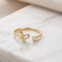 Korean Gold Butterfly Open Ring with Crystal - High Quality Fashion Jewelry
