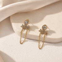 Crystal Chain Drop Earrings - Anti Tarnish Gold Plated
