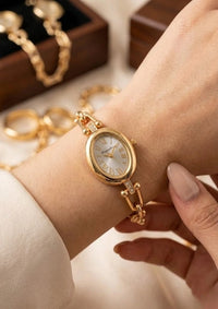 Vintage Oval Anti-Tarnish Gold Plated Chain Watch