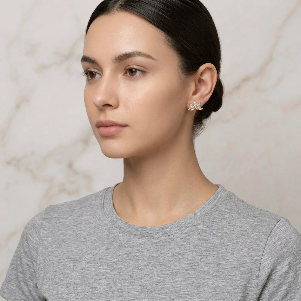 Lotus Blossom Crystal Stud Earrings - Anti-Tarnish Gold Plated
