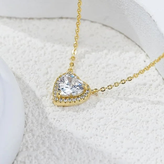 Premium Heart Halo Necklace with Crystal Pendant | Anti-Tarnish & Waterproof