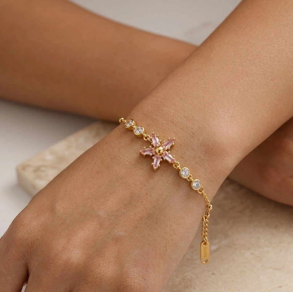 Pink Crystal Star Anti-Tarnish Bracelet | Dainty Daily Wear Jewelry