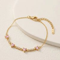 Pink Heart Charm Bracelet | Anti-Tarnish Gold-Plated Fashion Jewelry