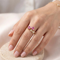 Pink Heart Bow Ring - Anti-Tarnish Gold Plated Adjustable Ring