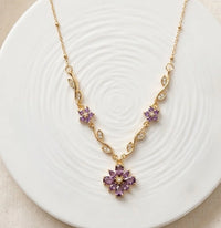 Purple Floral Vine Anti-Tarnish Gold-Plated Necklace