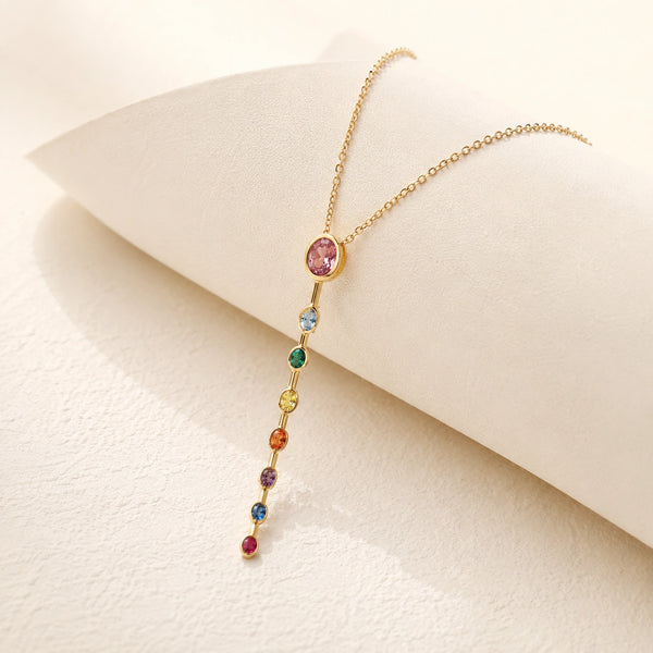 Dainty Rainbow Crystal Necklace Everyday Wear Gold Plated