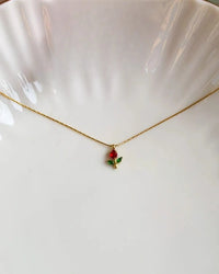 Dainty Red Rose Pendant Necklace - Anti Tarnish Gold Plated