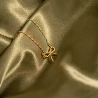 Bow Necklace Gold Plated (Anti-Tarnish) – Korean Style Dainty Ribbon Pendant for Women & Girls
