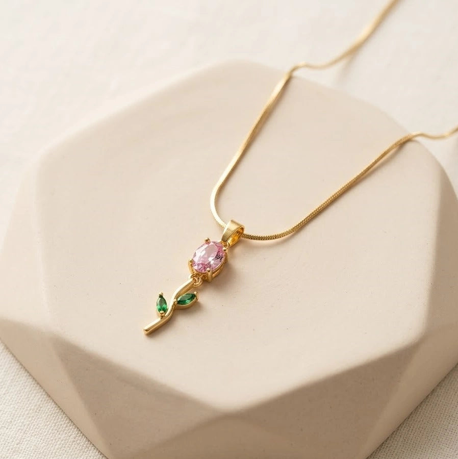 Dainty Floral Rose Pendant Necklace - Anti-Tarnish Gold-Plated-Tulip