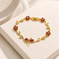 Red Floral Bow Bracelet | Anti-Tarnish Gold Plated