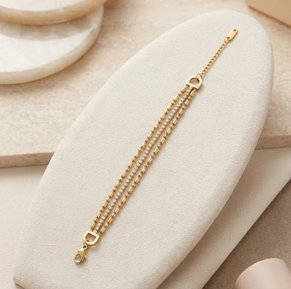Layered Crystal & Beaded Gold Plated Bracelet | Anti-Tarnish Everyday Wear