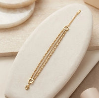 Layered Crystal & Beaded Gold Plated Bracelet | Anti-Tarnish Everyday Wear