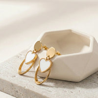 White Heart Oval Drop Earrings | Anti-Tarnish Gold Plated