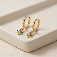 Tulip Floral Drop Anti Tarnish Gold Plated Hoop Earrings