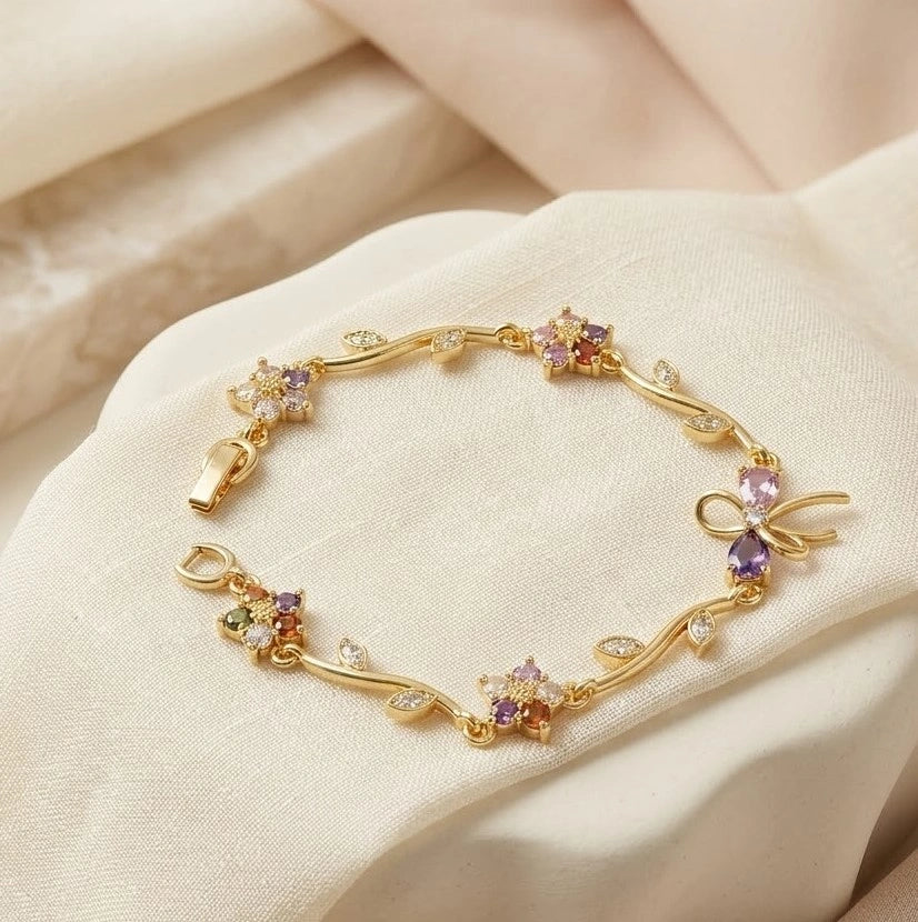 Korean Style Dainty Floral Butterfly Gold Plated Bracelet-Tulip