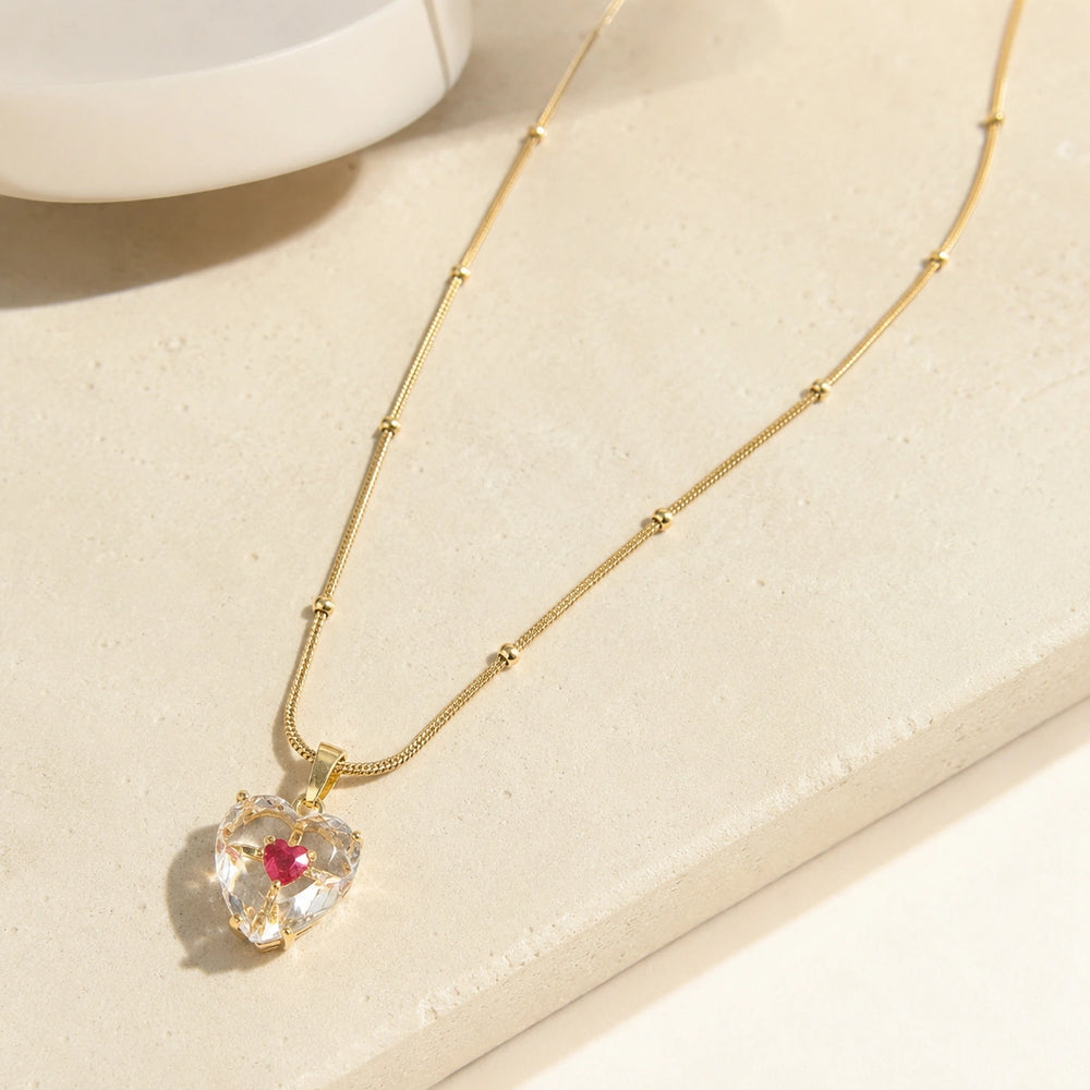 Crystal Heart Pendant Anti-Tarnish Gold Plated Necklace