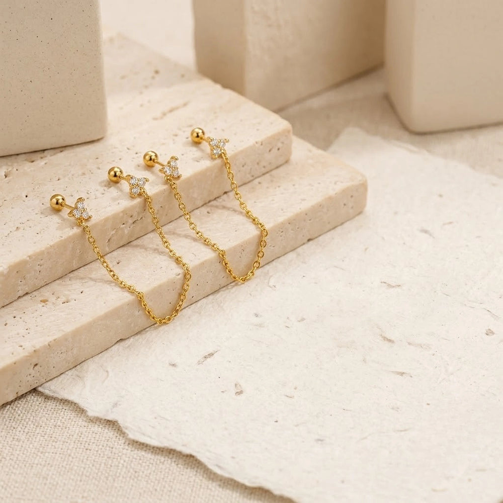 Dainty Zirconia Chain Loop Earrings - Anti Tarnish Gold Plated