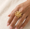 Daisy Flower Anti-Tarnish Gold Plated Ring for Women | Adjustable Floral Ring
