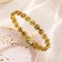 Daisy & Wavy Crystal Bracelet Stack - Anti-Tarnish Gold Plated