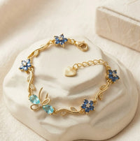 Blue Floral Butterfly Bracelet - Anti Tarnish Gold Plated Vine Design-Tulip