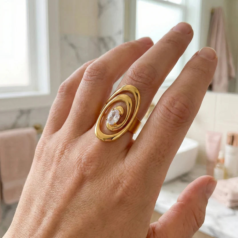 Abstract Double Oval Solitaire Ring | Anti-Tarnish Finish