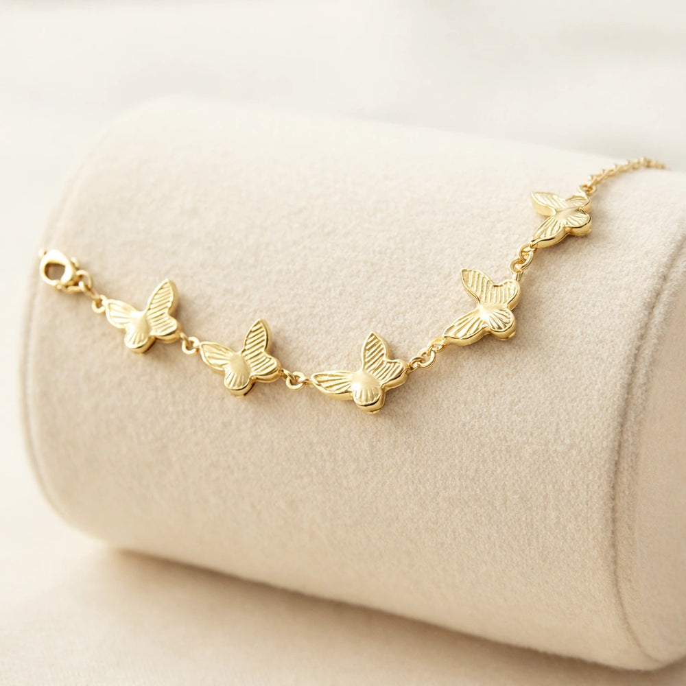 Anti-Tarnish Textured Butterfly Bracelet - Gold Plated Stainless Steel