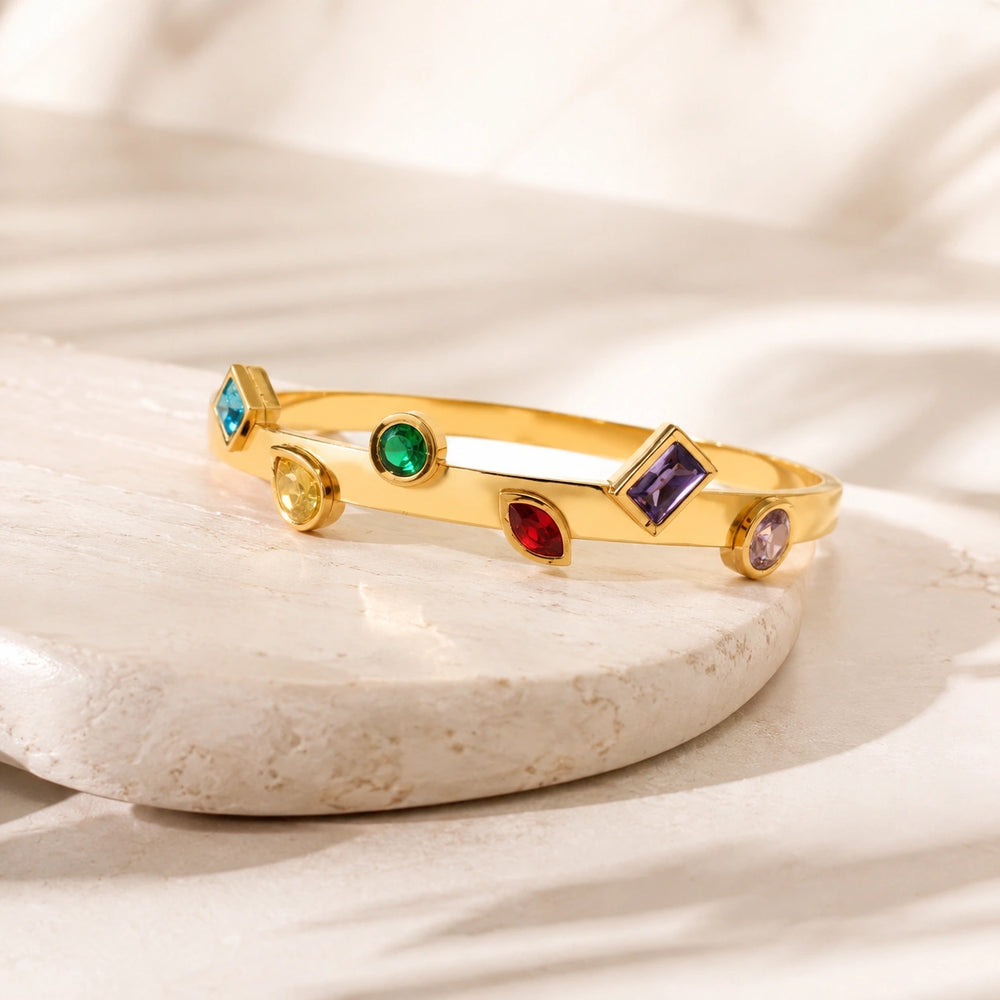 Multicolor Geometric Stone Gold-Plated Bracelet | Anti-Tarnish