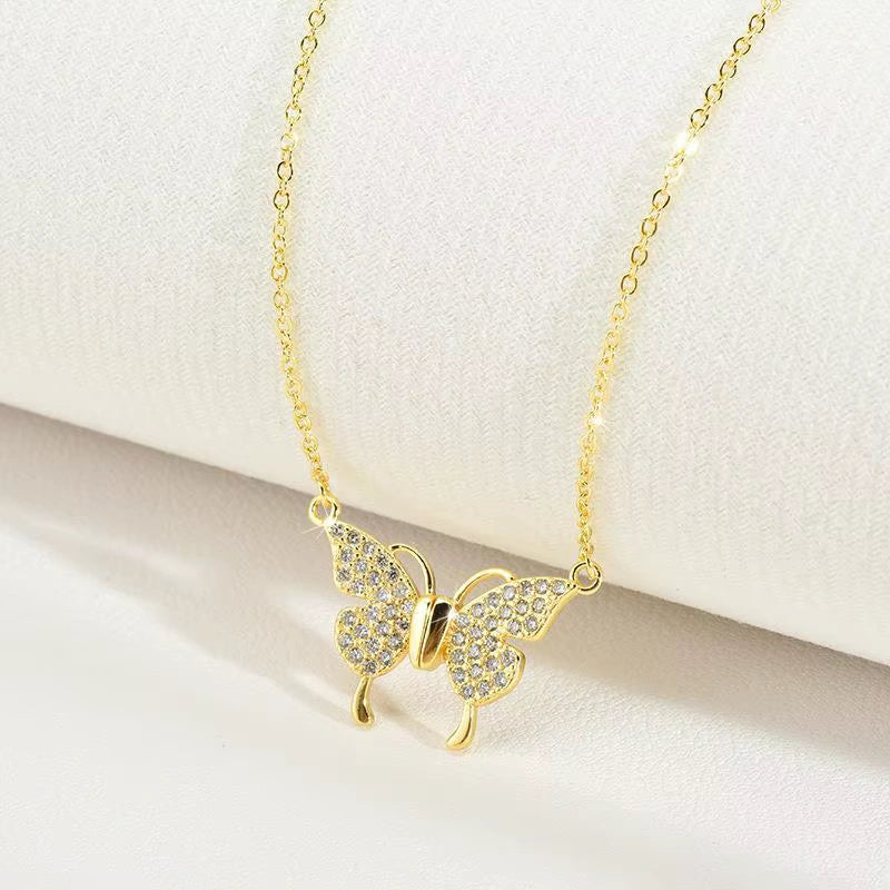 Sparkling Butterfly Necklace - Anti-Tarnish Gold Plated for Women