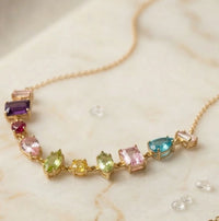 Multi-Color Stone Anti Tarnish Gold Plated Necklace | Delicate Fashion Jewelry