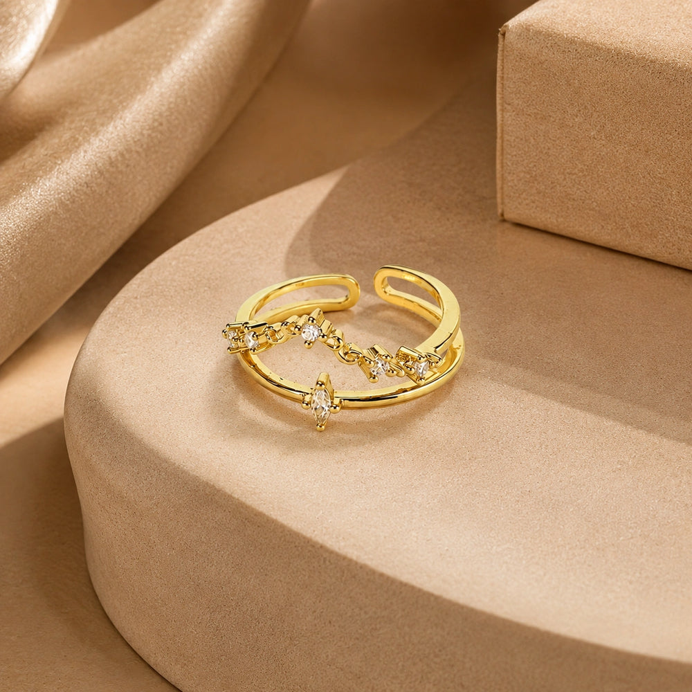 Adjustable Double Layer Anti-Tarnish Gold Plated Ring for Women