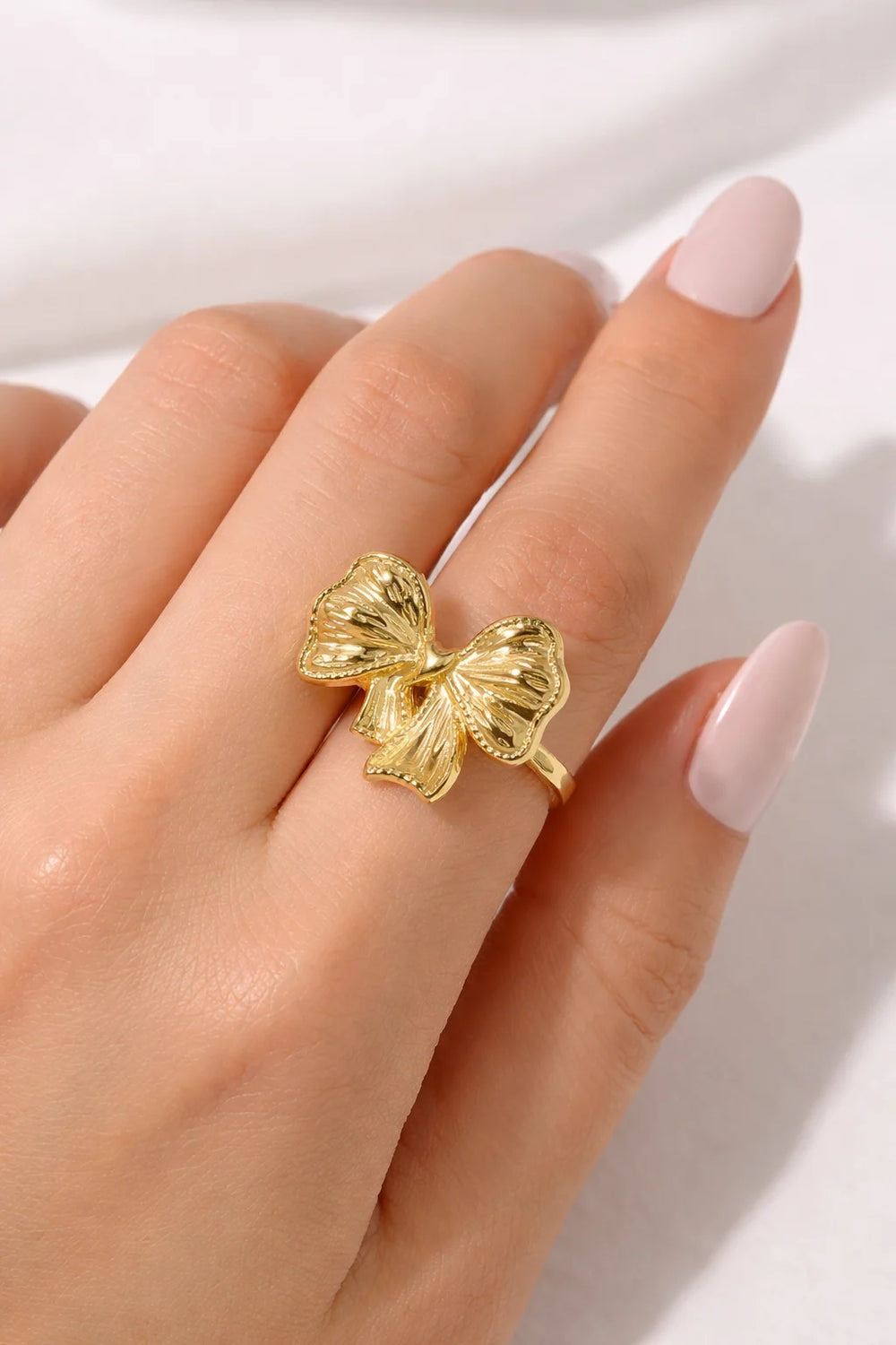 Bow Ring Gold Plated – Anti-Tarnish Coquette Ribbon Design Adjustable Finger Ring for Women
