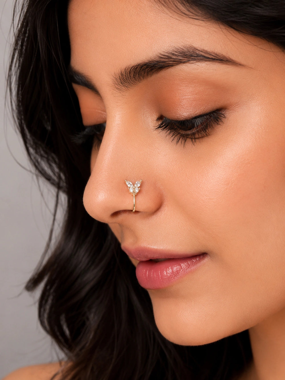 Butterfly Anti-Tarnish Gold-Plated Nose Pin with CZ Stones