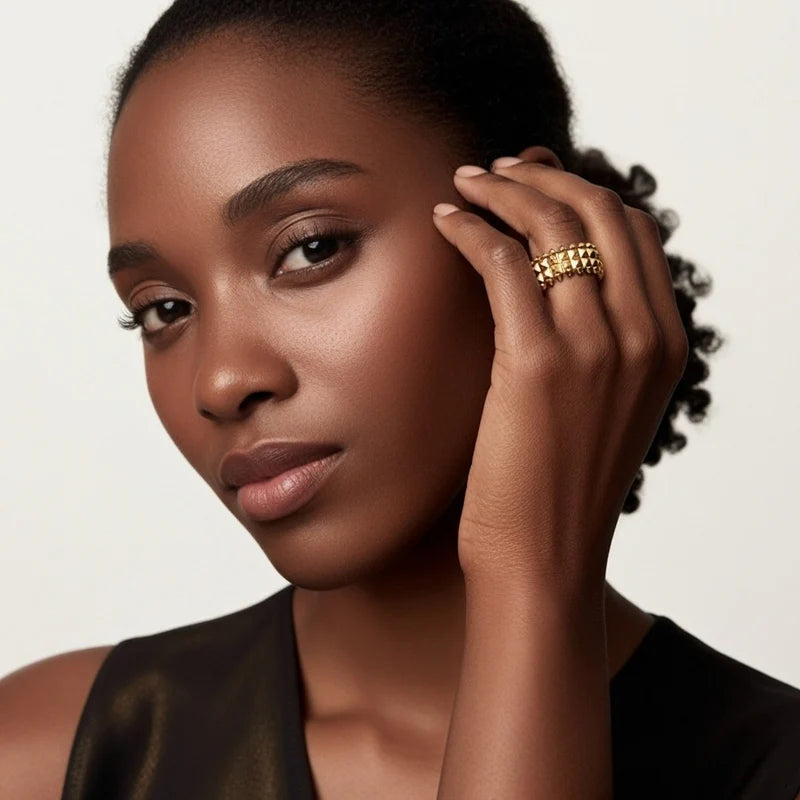 Geometric Studded Spiked Ring - Anti-Tarnish Gold Plated