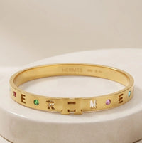 Designer Inspired H Letter Cut-Out Anti-Tarnish Gold Plated Bracelet with Multi-Color Stones