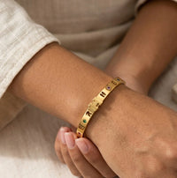 Designer Inspired H Letter Cut-Out Anti-Tarnish Gold Plated Bracelet with Multi-Color Stones
