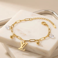Designer Inspired Initial Charm Bracelet - Anti Tarnish Gold Plated