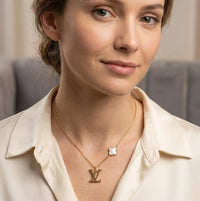 Designer Inspired Monogram Necklace with Clover Charm | Anti-Tarnish Gold Plated