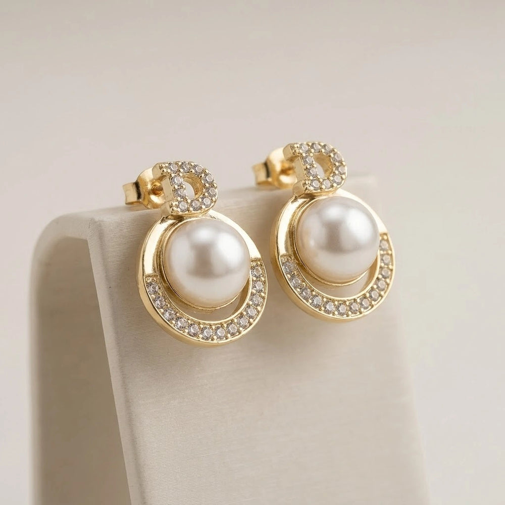 Letter D Pearl Stud Earrings - Premium Korean Aesthetic Gold Fashion Jewelry