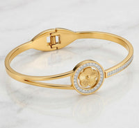 Floral Motif Crystal Gold Cuff Bracelet - Premium Designer Wristwear