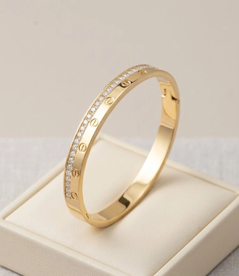 Designer Screw Motif CZ Bangle Bracelet - Anti Tarnish