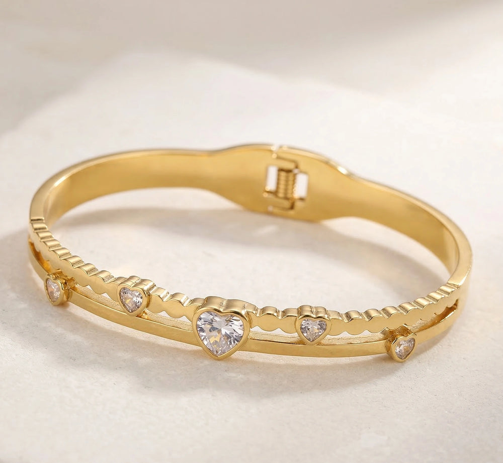 Crystal Heart Gold Bangle Bracelet for Women - Premium Designer Jew