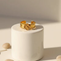 Anti-Tarnish Gold Plated Clover Motif Ring - Adjustable Floral Band