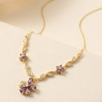 Elegant Amethyst Floral Vine Necklace | Anti-Tarnish Gold Plated Pendant-Tulip