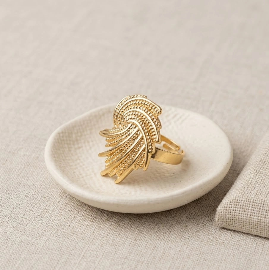 Woven Textured Anti-Tarnish Gold Plated Statement Ring