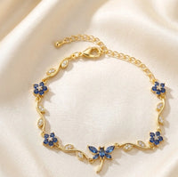 Tulip Dragonfly Blue Floral Anti Tarnish Gold Plated Bracelet