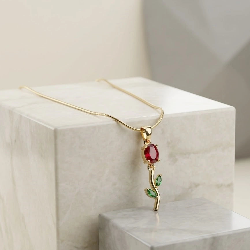 Elegant Rose Pendant Necklace - Anti-Tarnish Gold-Plated Floral Jewelry-Tulip